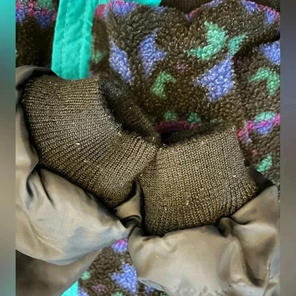 VTG LL Bean Warm Up Jacket Mens Teal Full Zip Fleece Lined Aztec Reversible Sz M - Picture 10 of 13